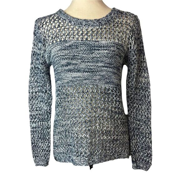 Blue & White Glitter Loose Knitted Pullover Crew Neck Long Sleeve Sweater size S - Picture 3 of 12
